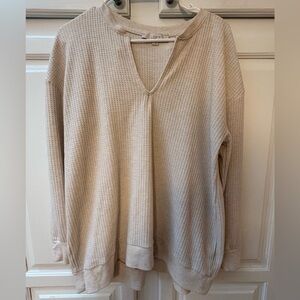LOFT Cream Waffle Knit V-Neck Sweater